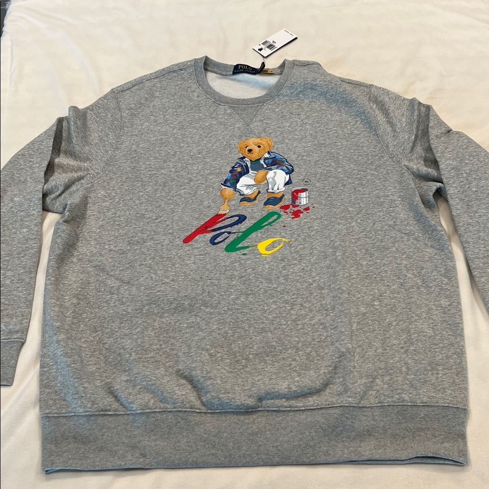 🎉Host Pick🎉2x Polo Ralph Lauren Grey Fleece Polo Bear Crewneck Sweatshirt - Picture 4 of 14